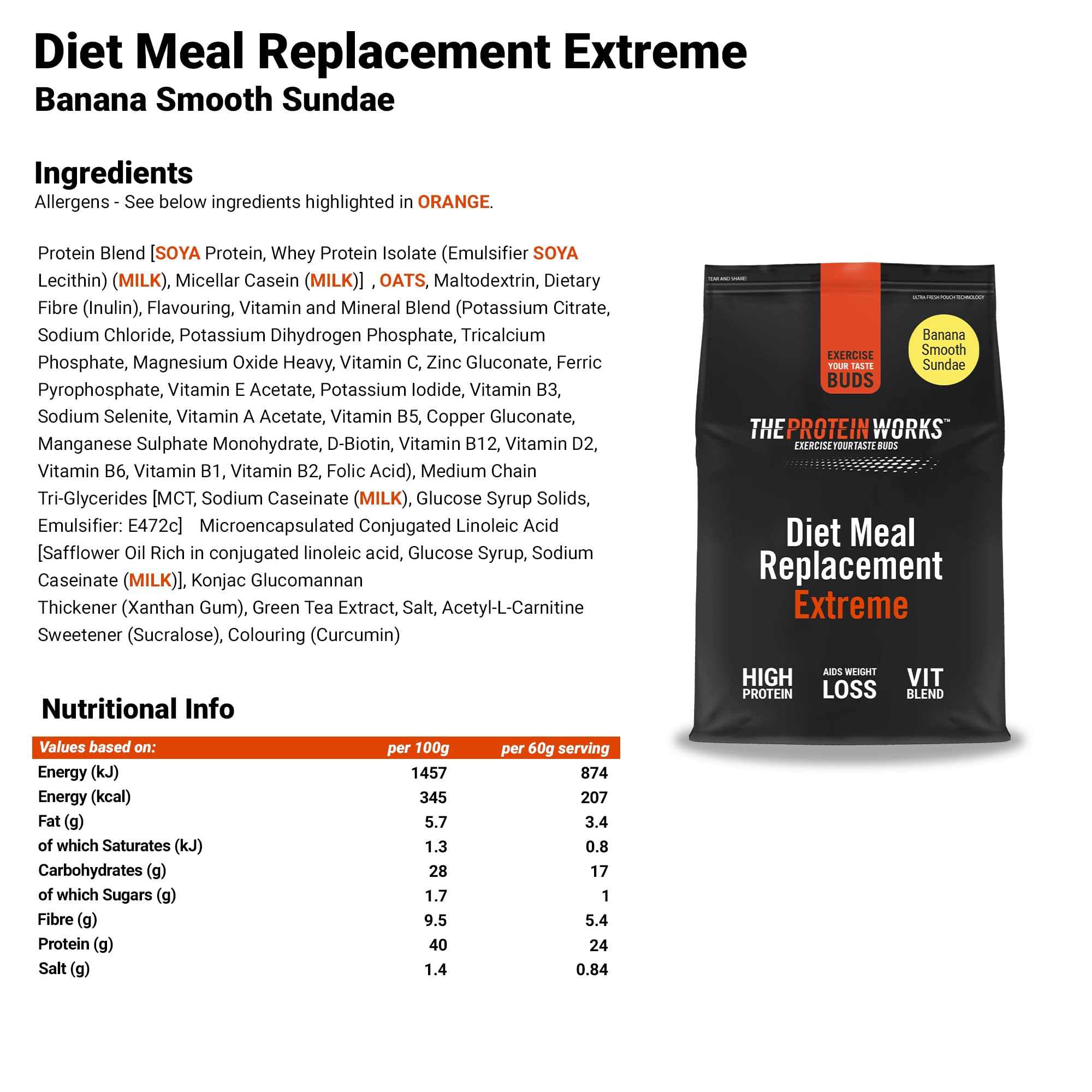 Protein Works - Diet Meal Replacement Extreme | 200 Kalorien pro Trinkmahlzeit | Diät Trinkmahlzeit | Abnehm Shake | 16 Servings | Banana Smooth Sundae | 1kg (Packung mit 2)