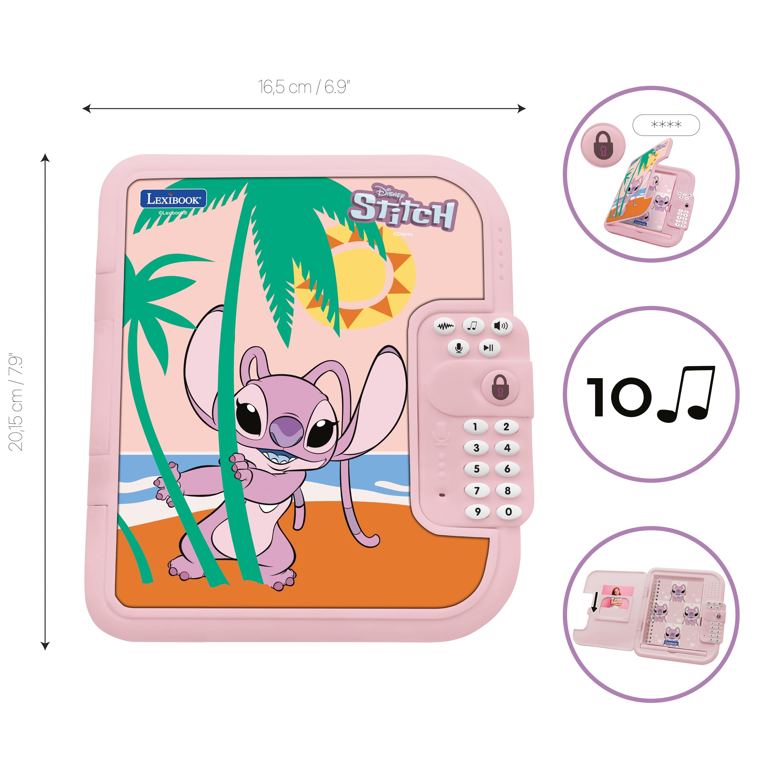 LEXIBOOK, Disney Stitch, Angel electronic diary with pen and notebook included, interactive, password, fun features - Image 2