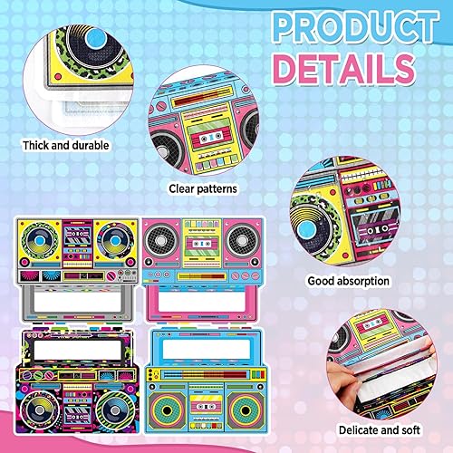 Miniatura 3 de 100 servilletas de radio Boombox de regreso a los años 80 y 90, decoraciones de fiesta retro en forma de boombox, servilletas desechables para