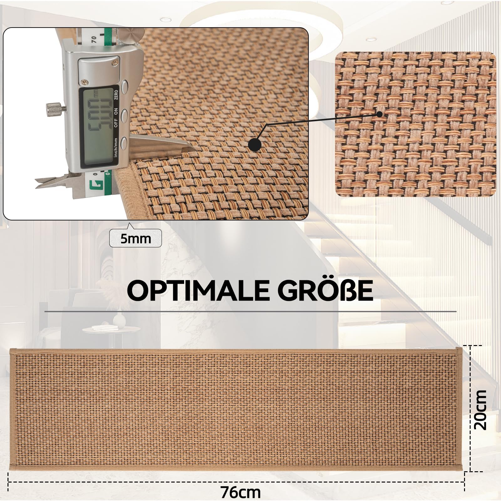 AKOZLIN Alfombra Antideslizante de 8 x 30 Pulgadas, para peldaños de Madera, sin residuos, Alfombra para Interiores, (4PCS)