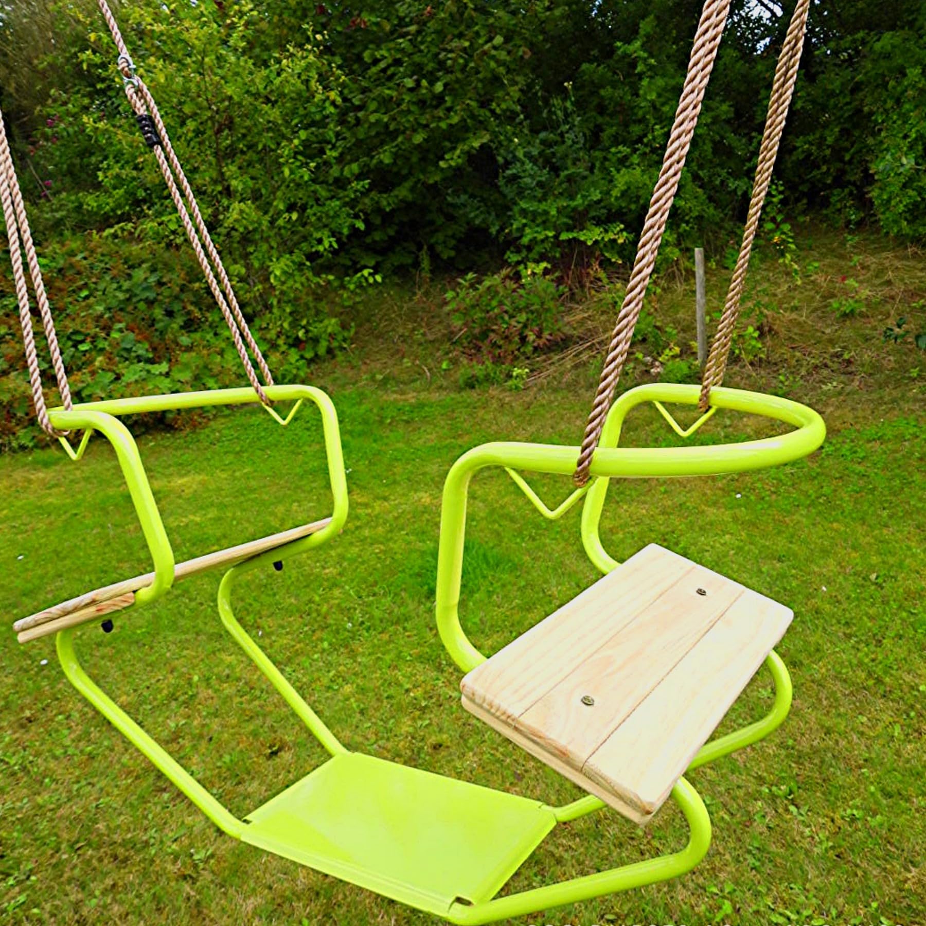 Siège de balançoire en caoutchouc vert avec cordes en PP et supports