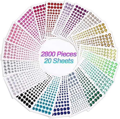 Miniatura 2 de 2800 calcomanías de diamantes de imitación autoadhesivas en 20 colores, 6 tamaños, joyas para cuerpo, cara, cabello y manualidades (345680.394 in)