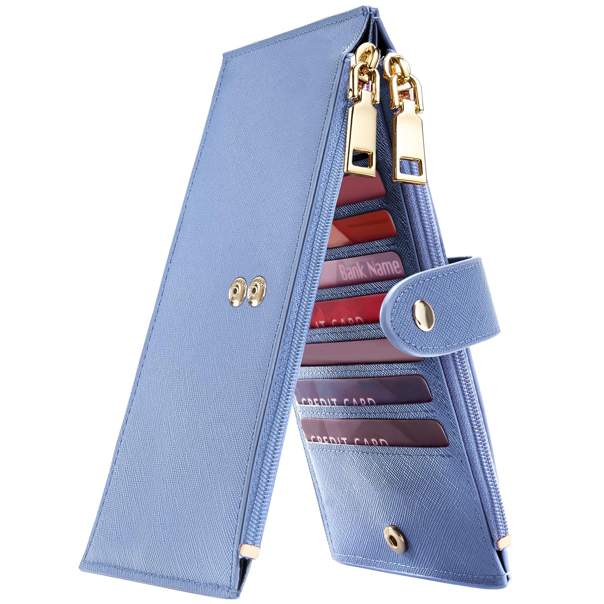 Travelambo RFID Wallet Women Large Size Bifold Multi Card Wallet Case with Zipper Pocke Credit Card Holder for Women