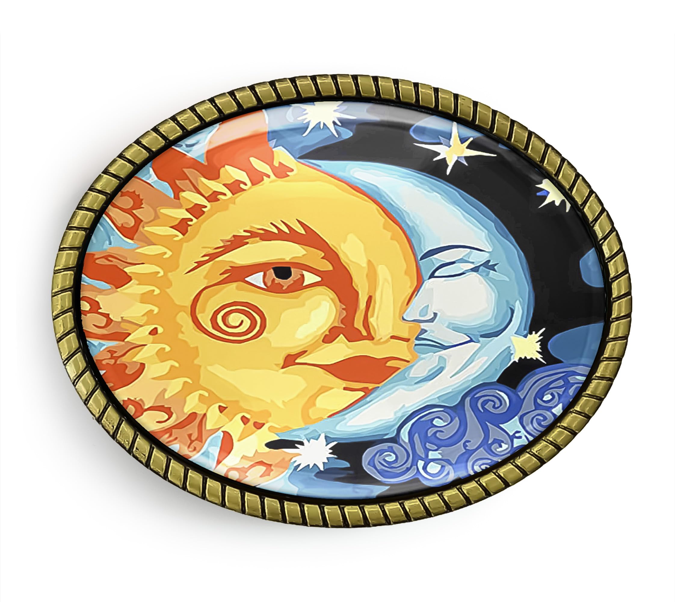 Sun Moon Belt Buckle - Celestial Zodiac Astrology Art Artisan Handmade Buckle (Antique Gold)