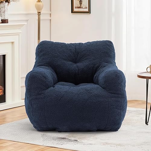 Hison Puf para adultos y niños, tela de peluche, sofá esponjoso y perezoso, relleno de esponja viscoelástica, sofá con reposabrazos para sala de