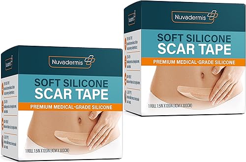 NUVADERMIS Cinta de silicona para cicatrices quirúrgicas, rollo de 120 x 1.5 pulgadas, hojas de cicatrices extralargas para cesáreas,