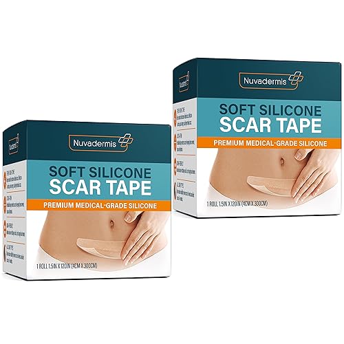 NUVADERMIS Cinta de silicona para cicatrices quirúrgicas, rollo de 120 x 1.5 pulgadas, hojas de cicatrices extralargas para cesáreas,