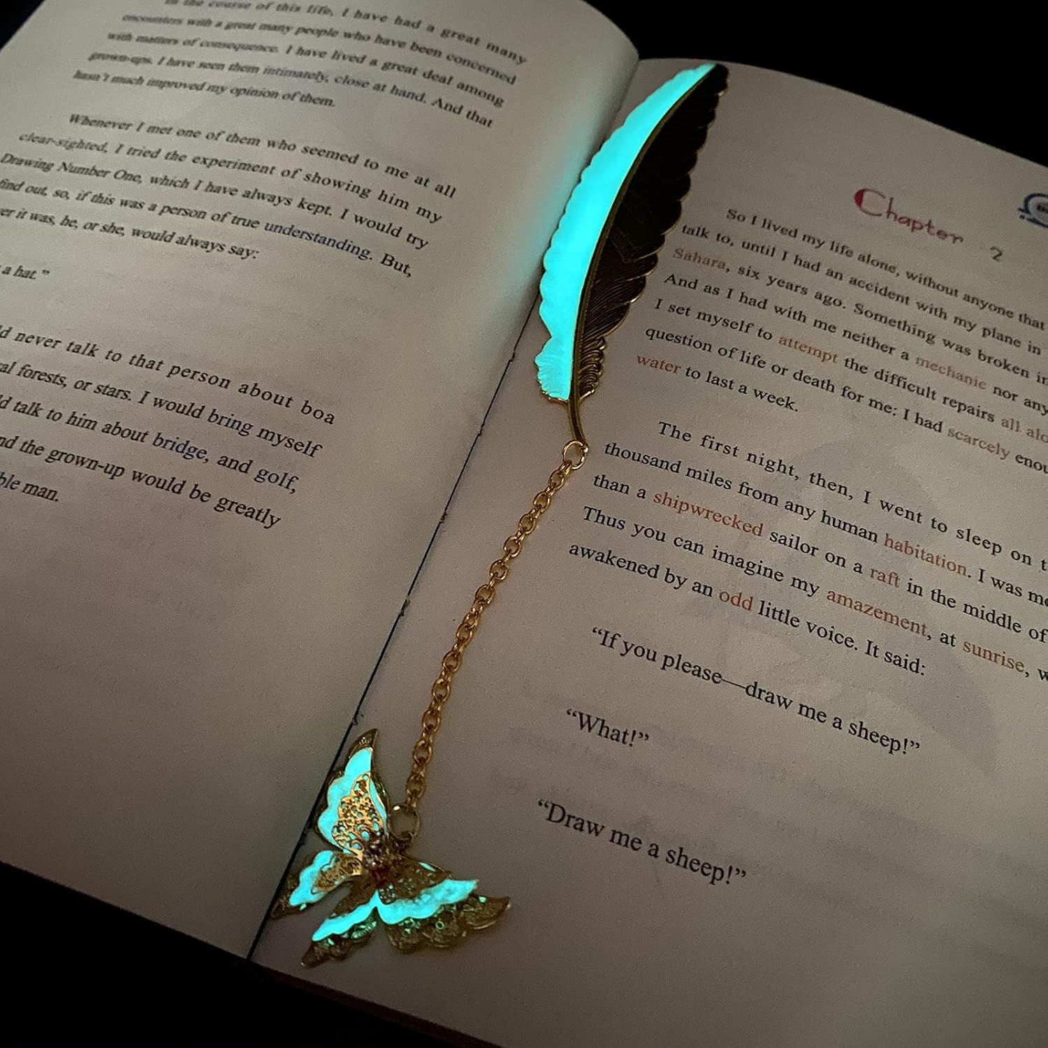 Luminous Bookmarks,Metal Feather Book Marks with Gift Box,Fathers Day Gifts from Kids, Ideal Gift for Reader, Woman and Kids. (Golden Butterfly)