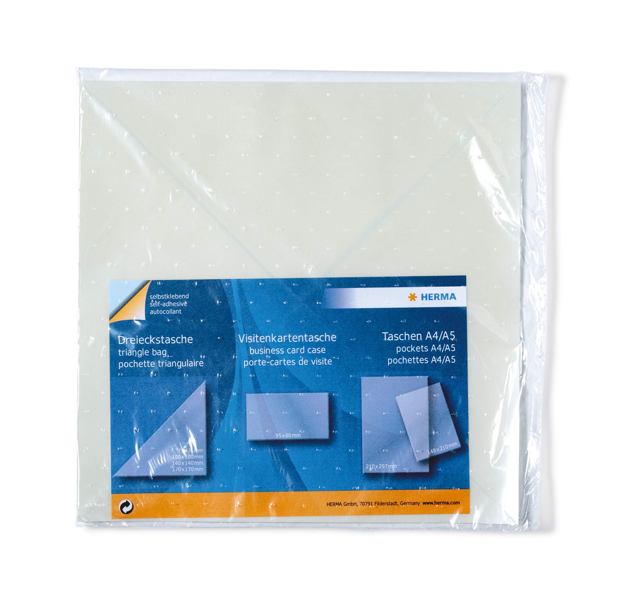HERMA 1413 - Buste triangolari grandi (170 x 170 mm, pellicola di polipropilene), autoadesive, con 100 angoli adesivi, trasparenti