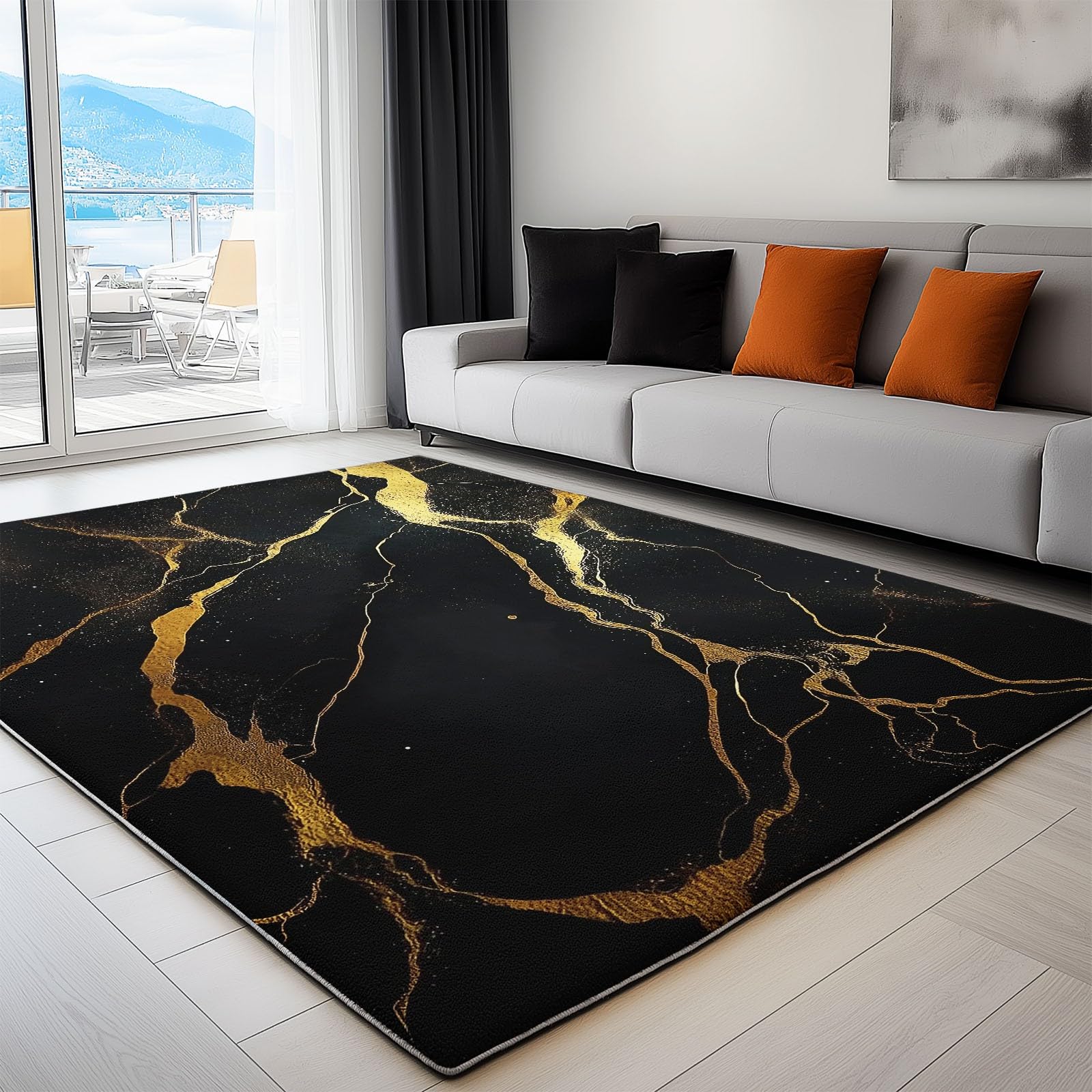 Tapis marbre et or 120x170 cm chic pour un salon moderne