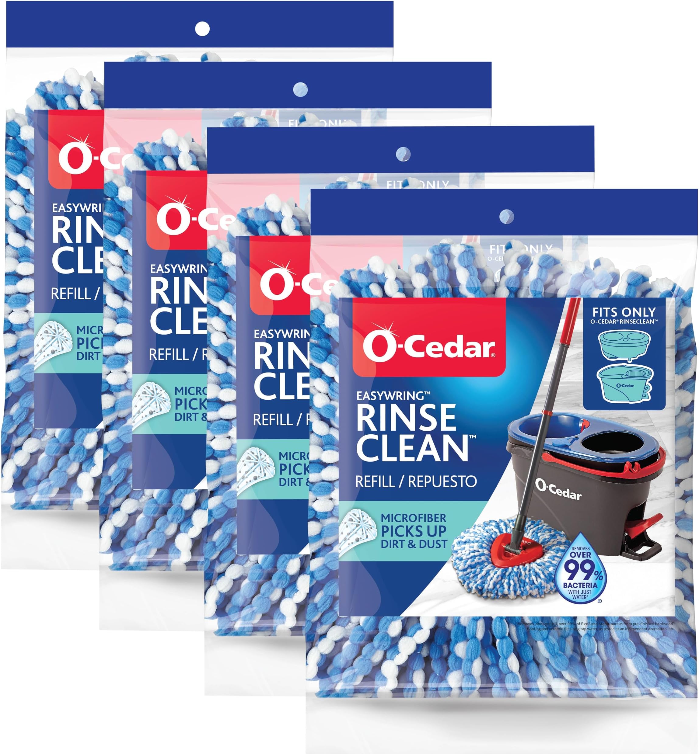 O-Cedar EasyWring RinseClean Refill 4-Pack, Blue, 4 Count