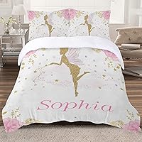 Vista 2 de Juego de funda de edredón de 3 piezas con diseño floral y diseño de hada rosa, tamaño Queen, con nombre