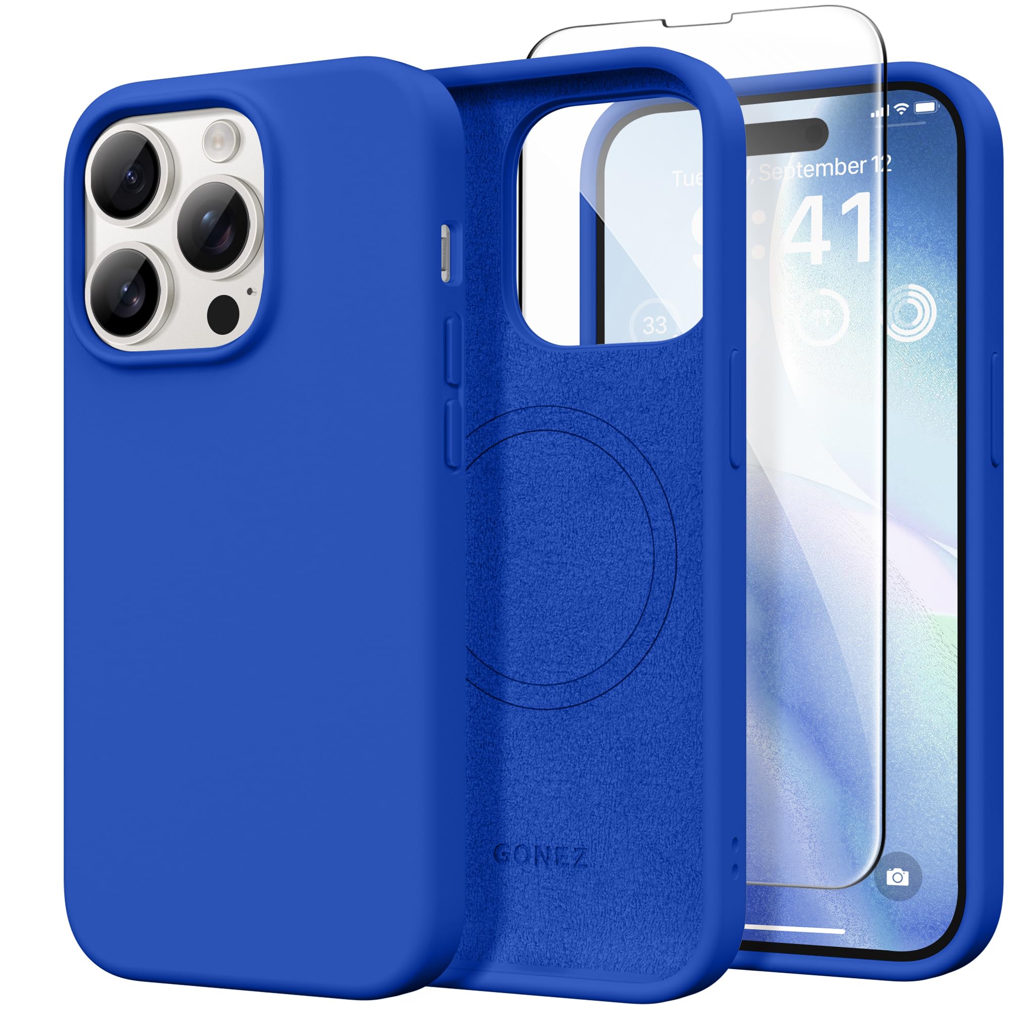 GONEZ Magnetic for iPhone 14 Pro Max Case, Silicone Cover Klein Blue