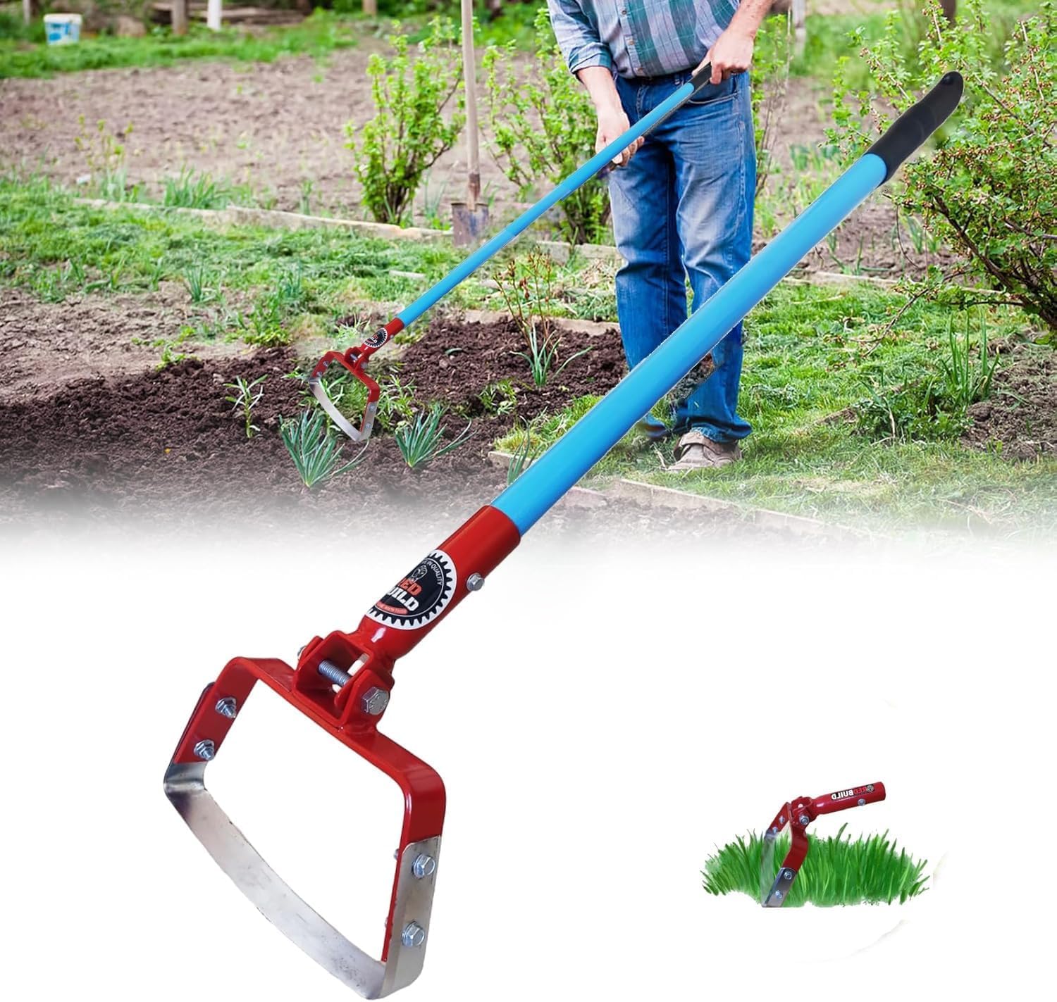 REDBUILD™ Heavy Duty Hand Weeder with Handle (4 Feet Handle) | Manual Weeder for Agriculture | Weed Remover | Weed Removal Equipment | Agriculture Tools for Farming | Stirrup Hoe