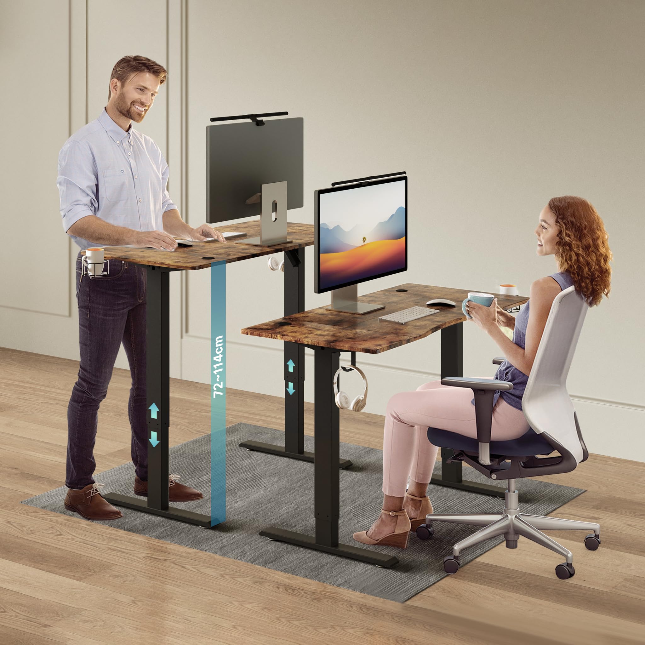 Mondeer Scrivania regolabile in altezza 120 x 60 cm, scrivania elettrica ergonomica con funzione memoria a 3 altezze, tavolo vintage marrone e telaio nero