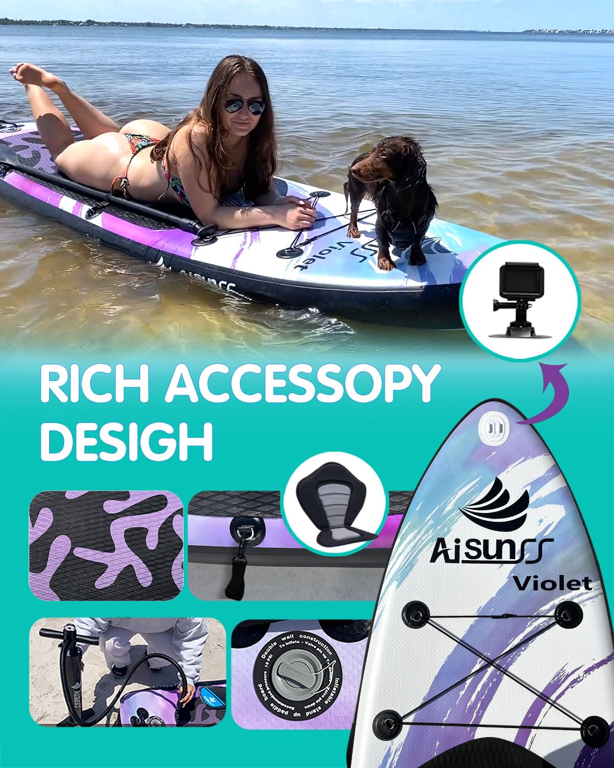 Tavola gonfiabile per adulti, tavola da paddle per tutti i livelli di abilità, ampia tavola da SUP con accessori in primium, include borsa per il trasporto SUP, pompa a mano, borsa