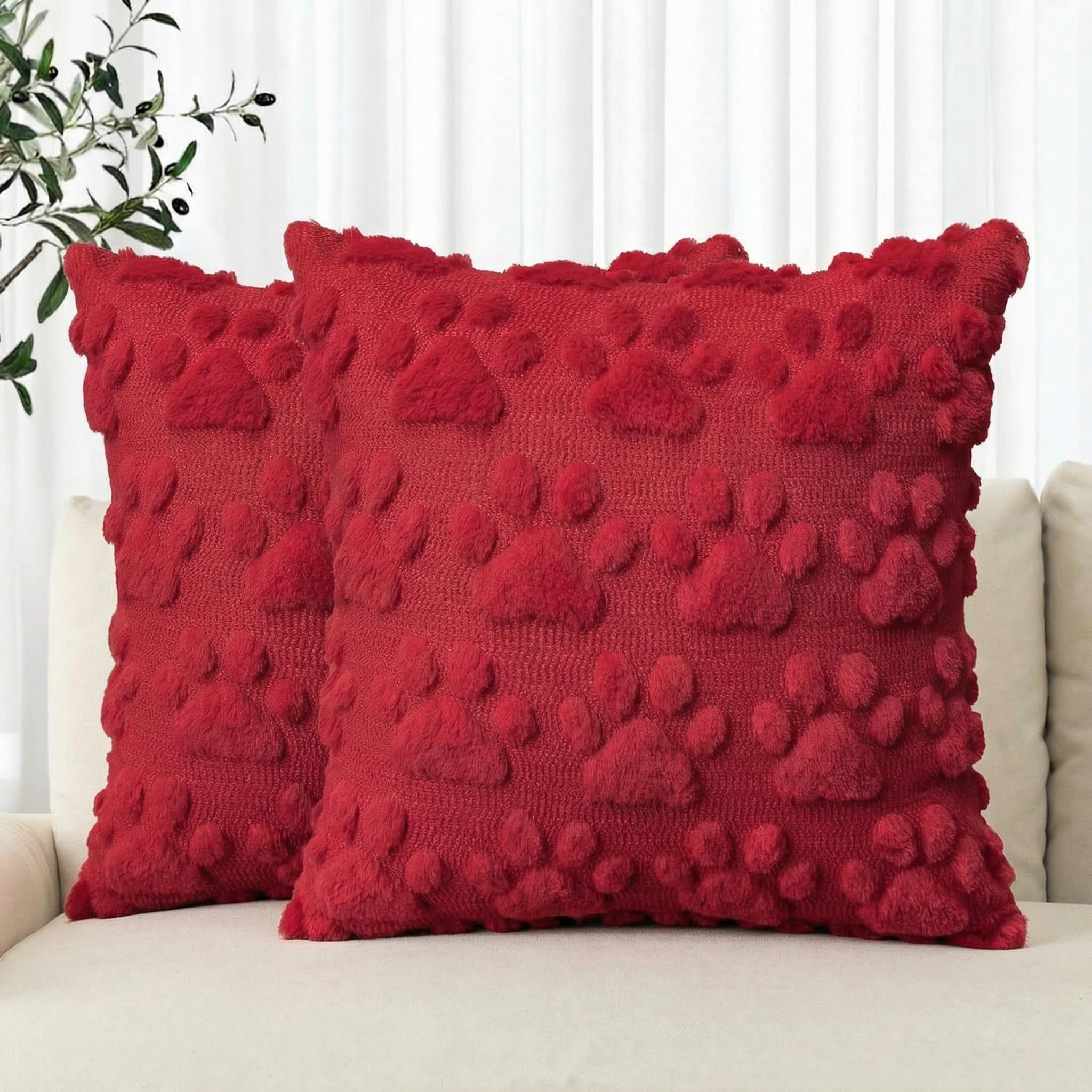 Housse de coussin Noël fausse fourrure pour décorer le canapé du salon en hiver rouge