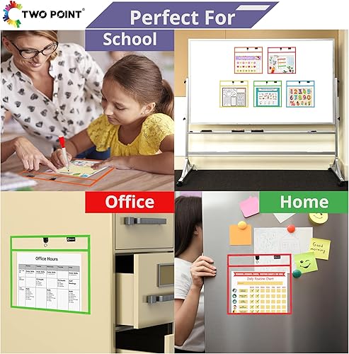 Miniatura 8 de Bolsillos magnéticos de borrado en seco (paquete de 30) - Paisaje - Fundas de plástico transparente negro para papel, soportes para boletos de