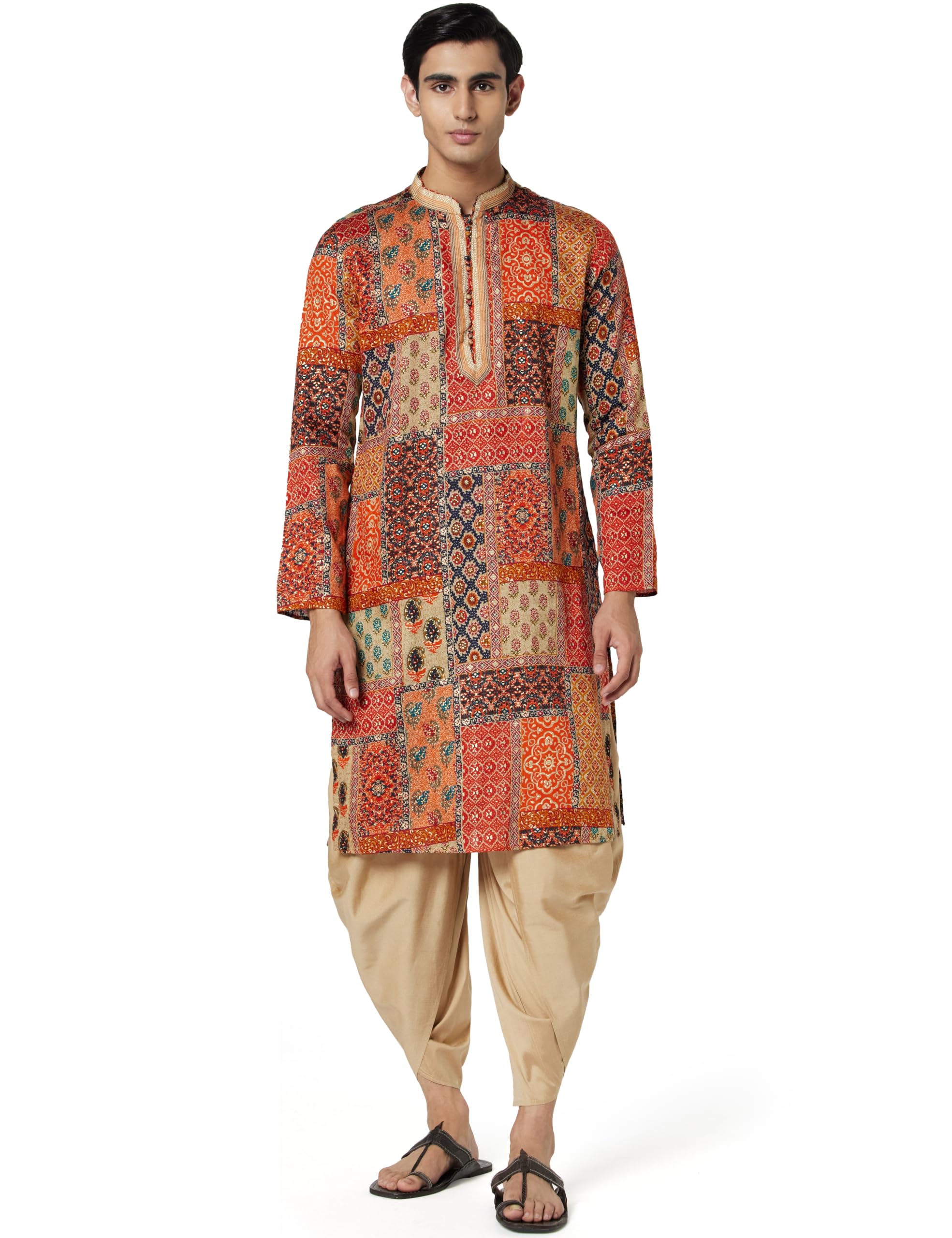 kisah Men's Regular Fit Long Sleeves Printed Cotton Kurta Churidar Set-picture-38