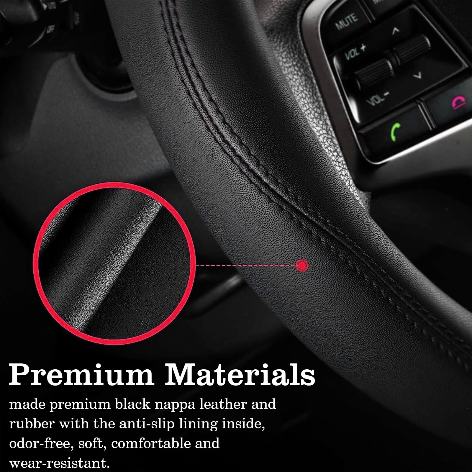 Funda gris para volante de automóvil, piel de napa, bloqueo de color inferior, universal, de 14.5 a 15 pulgadas, antideslizante, transpirable, para hombres y mujeres