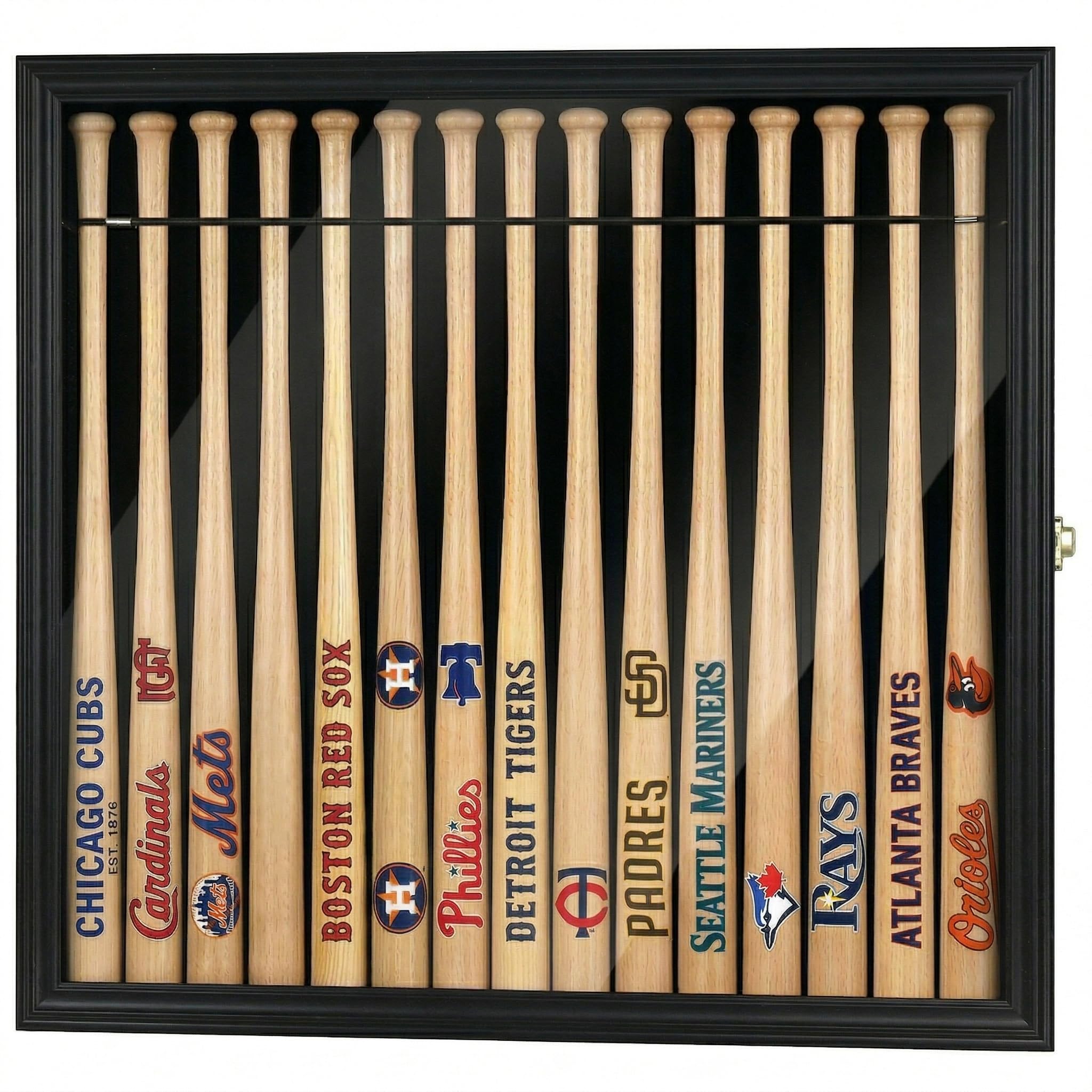 DisplayGifts 18" Souvneir Mini Baseball Bat Display Case Cabinet Holder Rack UV Protected Hold 16 Souvenir Bats Black Frame
