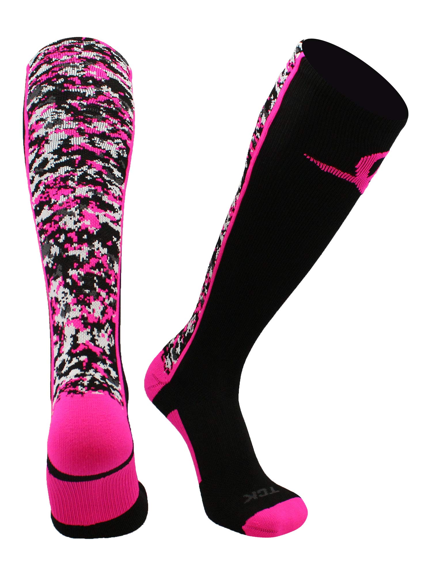 TCKDigital Camo Aware Over The Calf Socks (Black/Neon Pink, Large)