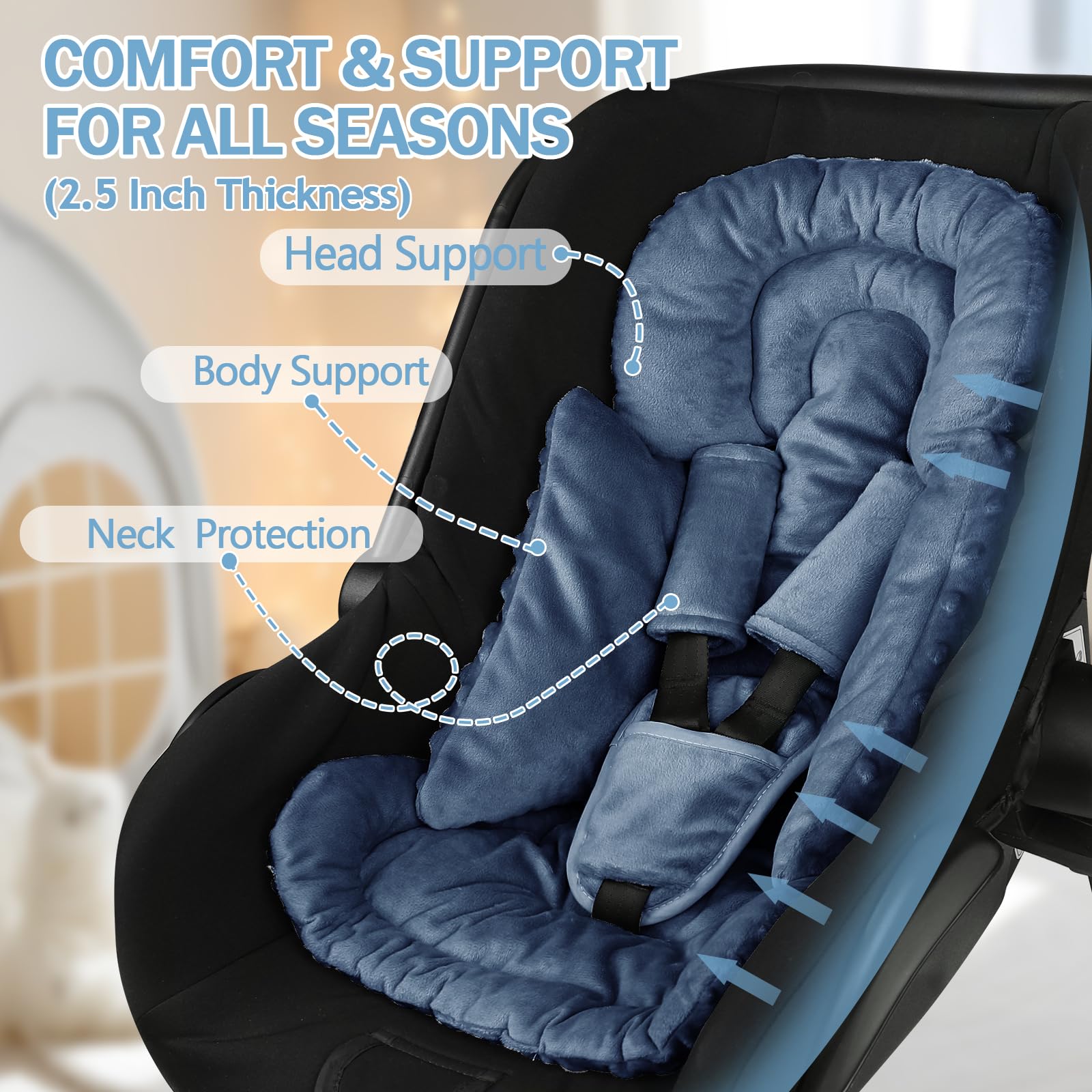 Inserto de asiento de coche para niño y niña, inserto de asiento de automóvil 3 en 1 para recién nacido con almohadillas de correa, soporte de cabeza de asiento de coche para cochecitos de