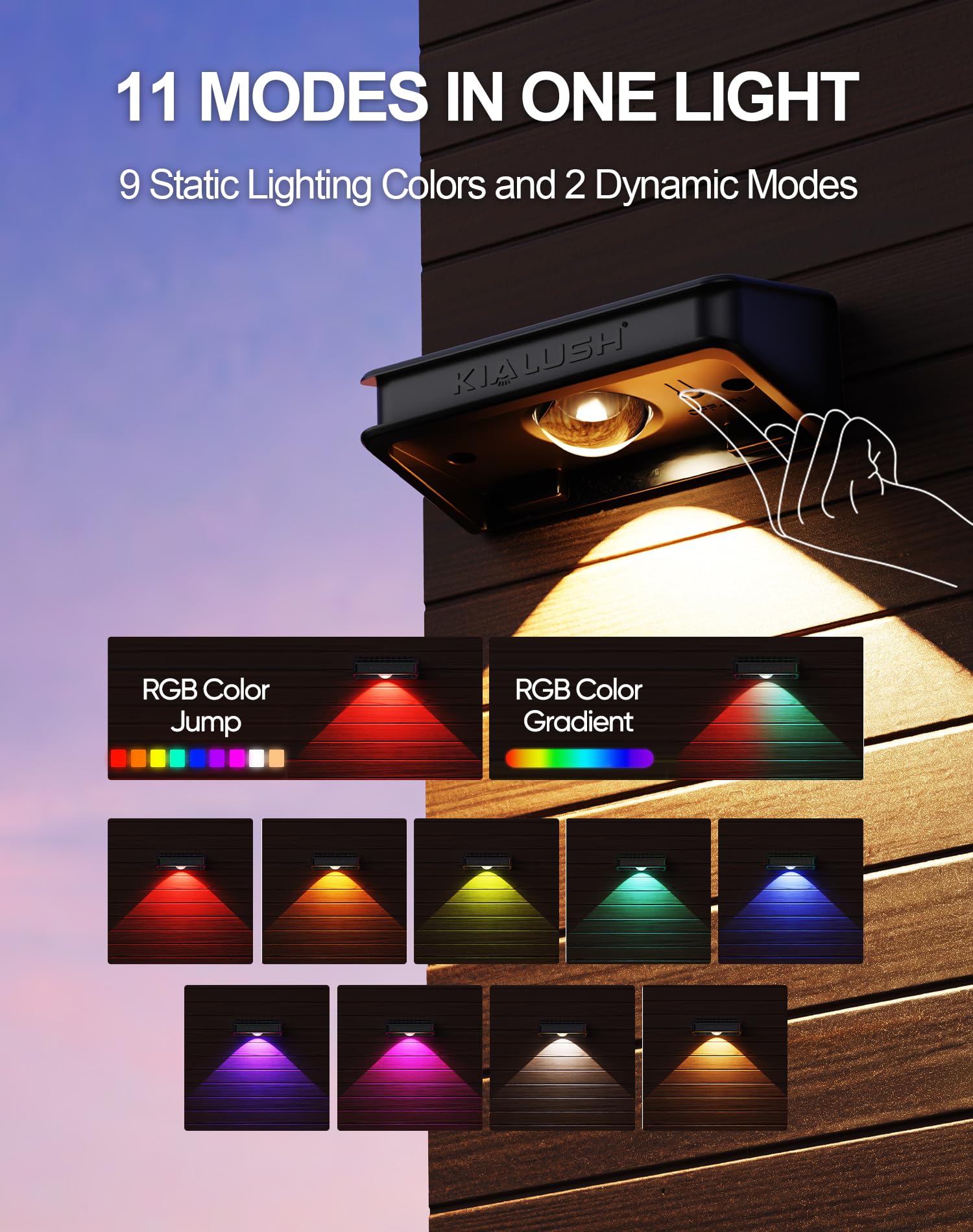 Lot de 10 lampes solaires de clôture – 3 modes, 9 couleurs, étanches IP 65, 35 lm pour marche, escalier, terrasse, mur, patio, allée, porche