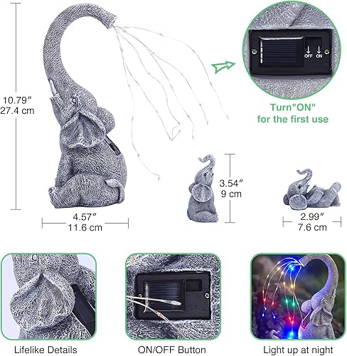 Miniatura 3 de Goodeco Estatua de elefante de jardín para exteriores, regalos de elefante con luces de riego solares, figura de elefante sentado perfecta para