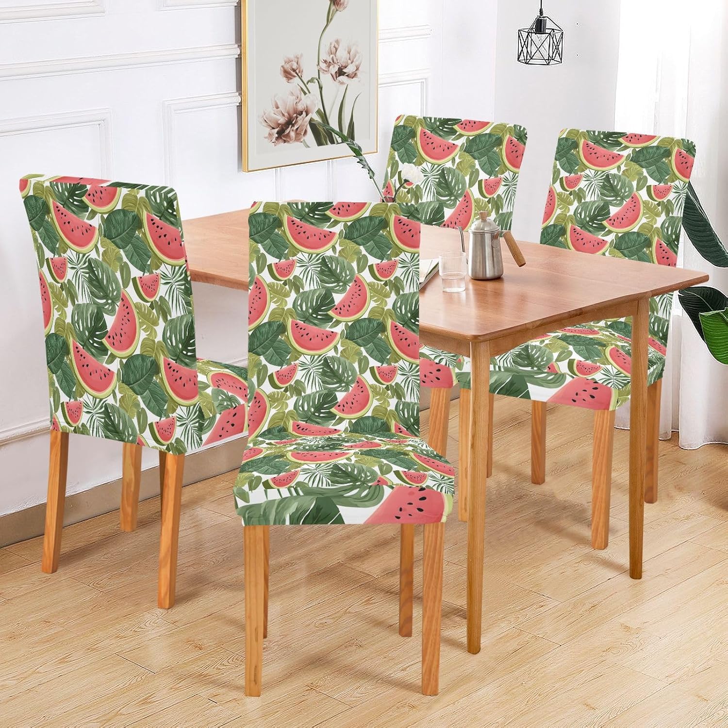 ALAZA Chair Covers for Dining Room, Monstera Deliciosa Watermelon Pattern Stretch Chair Cover Sets Chair Protector Removable Washable for Ktichen Restaurant Hotel