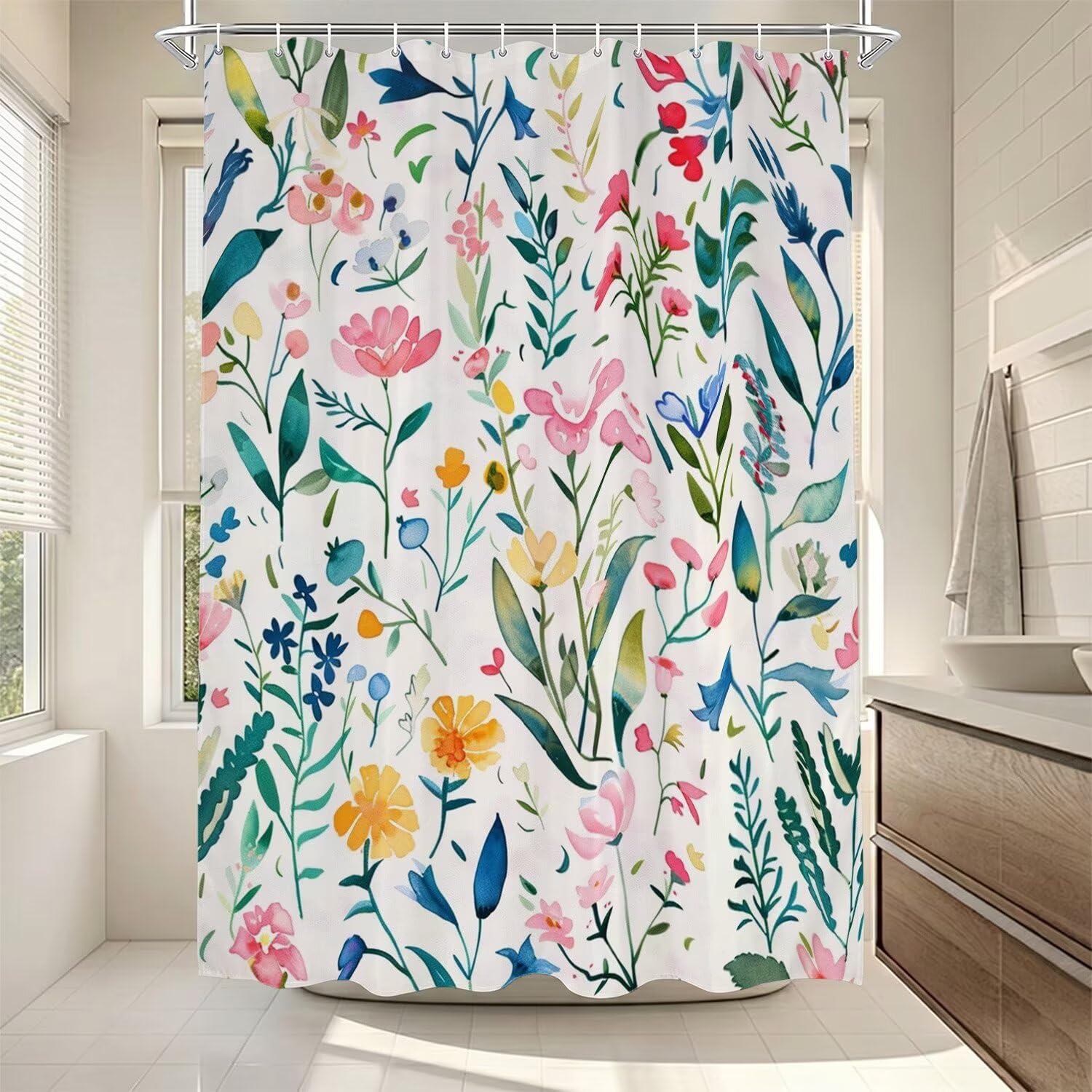Rideau de douche fleurs sauvages 100x180 cm en polyester imperméable