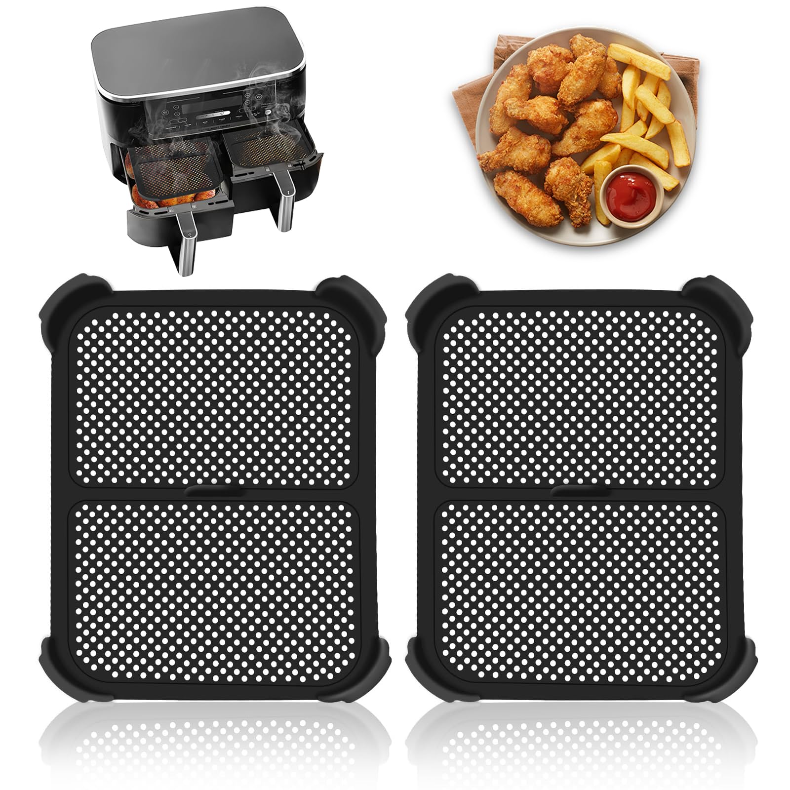 Akcesoria Ninja AF400EU, 2 sztuki, silikonowe zabezpieczenie przed pryskaniem do frytkownicy na gorące powietrze Ninja Foodi Max Dual Zone AF400EU, kompatybilne z AF451EU, DZ401 - akcesoria