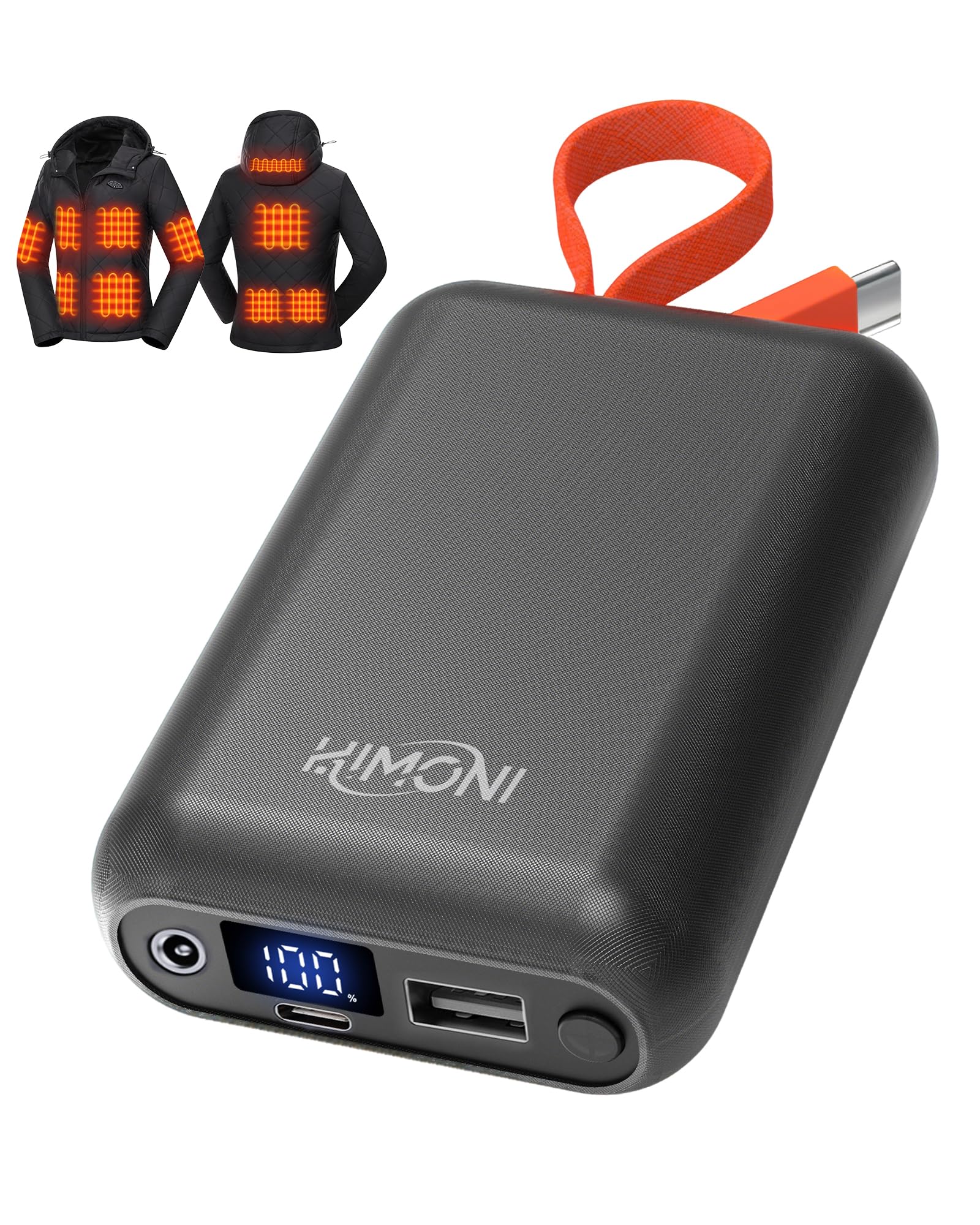 HIMONI 𝟕.𝟒𝐕/𝟱𝗩 𝟮𝗔 𝟯𝗔 𝟮𝟬𝟬𝟬𝟬𝗺𝗔𝗵 Heated Vest Battery Pack for ORORO, Venustas, Tidewe, Power Bank with LED Display for Heated Vest