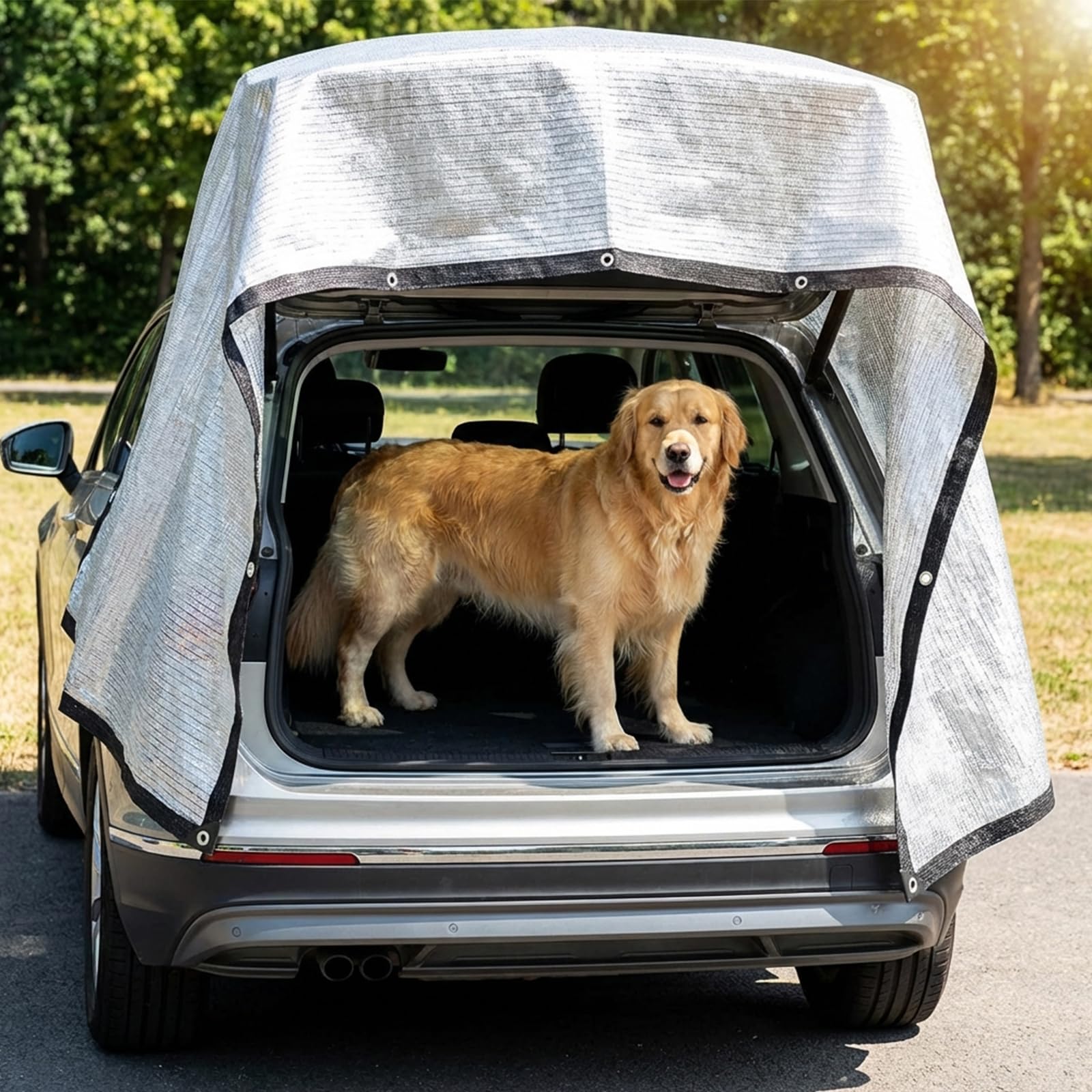 BeGrit Schattennetz Auto Hund 75% Alu Hitzeschutz mit Ösen 3m x 6m | UV Luftdurchlässiges Sonnennetz Aludecke Auto Alunetz reflektierende Schattenplane für Camping Gewächshaus Garten Pflanze