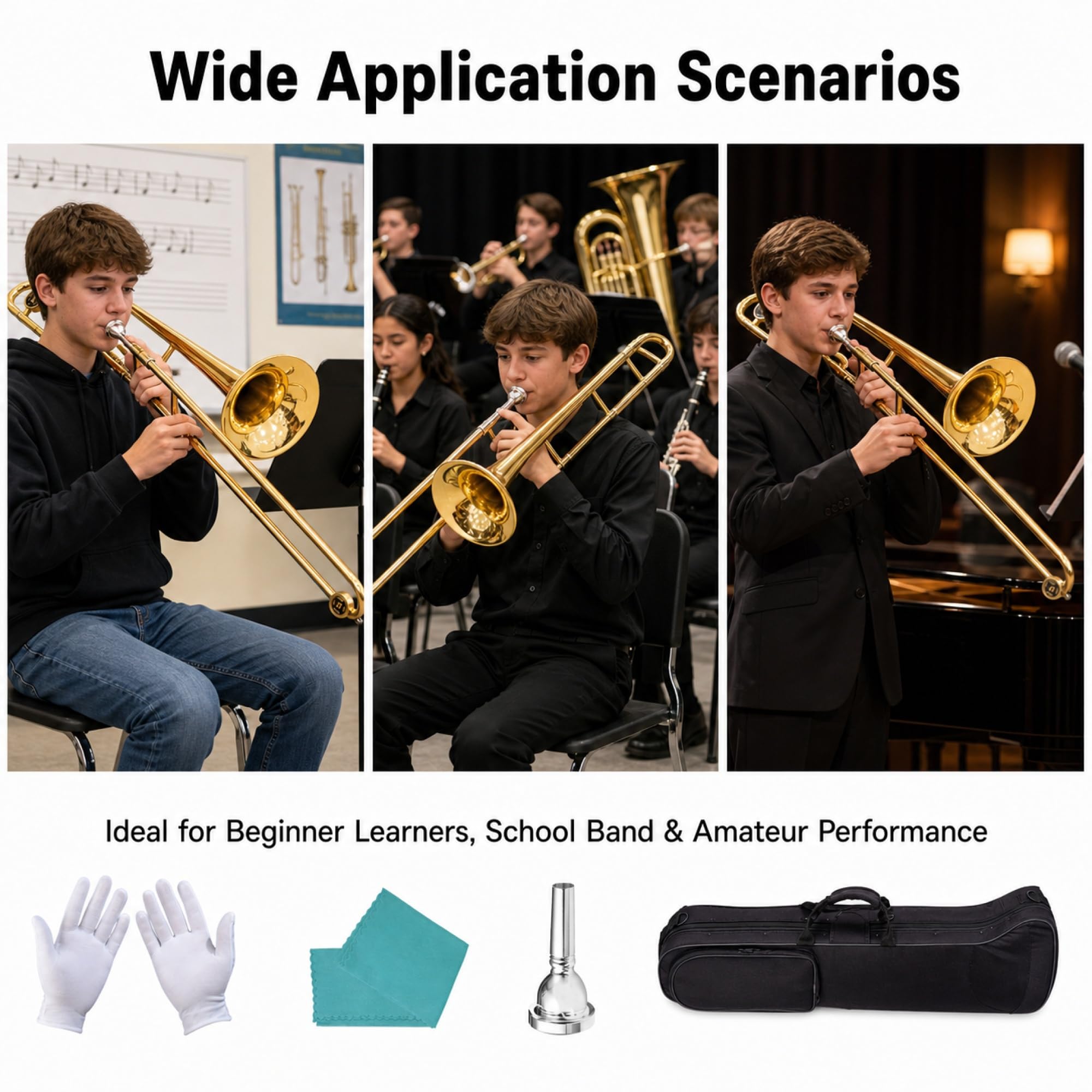 Studencki puzon altowy, instrument muzyczny z mosiądzu typu E, puzon ze złotym lakierem ze specjalną torbą