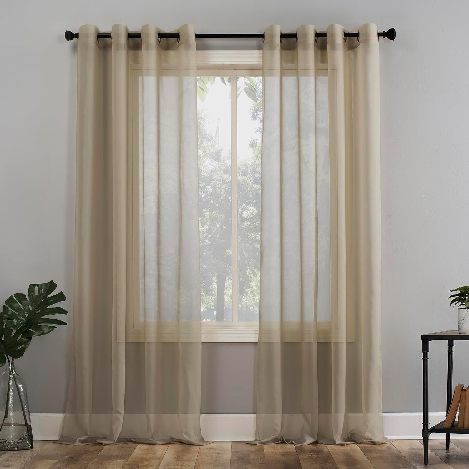 No. 918 Emily Sheer Voile Grommet Curtain Panel, 59″ x 63″, Stone