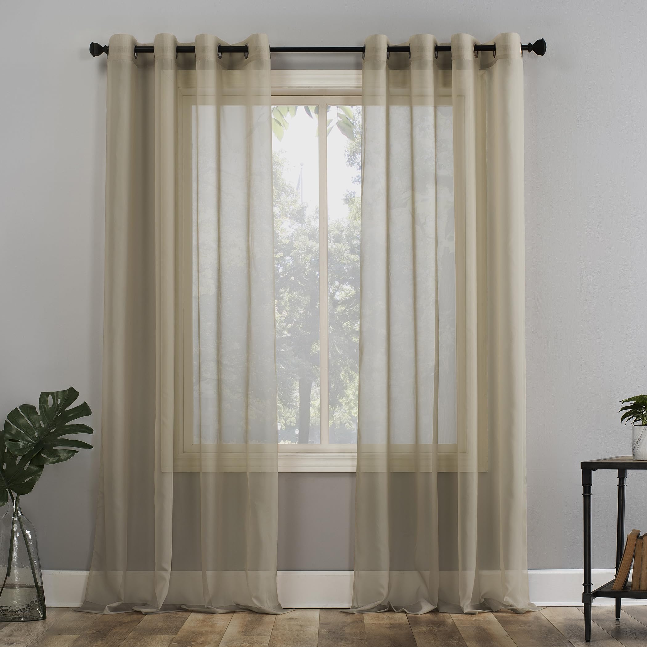 No. 918 Emily Sheer Voile Grommet Curtain Panel, 59" x 95", Stone