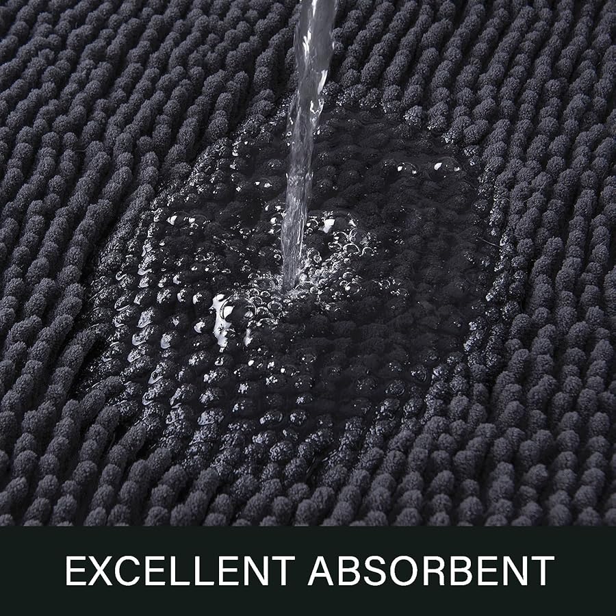 LOCHAS Luxury Bathroom Rug Shaggy Bath Mat 24 x 17 Inch, Washable Non Slip Bath Rugs for Bathroom Shower, Soft Plush Chenille Absorbent Carpets Mats, Dark Grey - image 5