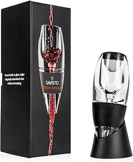 Savisto Wine Aerator | Acrylic Wine Breather, Pourer and Filter with Display Stand - Black