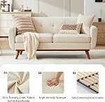 Kingfun 65.2" W Loveseat Sofa, Mid Century Modern Decor Love Seat Couches for Living Room, Button Tufted Upholstered Furniture, Easy to Install Small Couch for Bedroom Office Apartment, Cream White