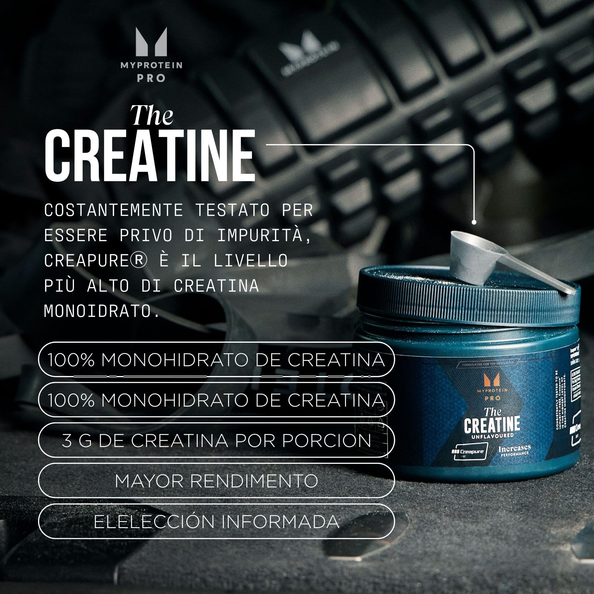 Myprotein THE Creatine Creapure® en Polvo 250g | 3.4g por Ración | Pureza garantizada del 99,99 % | Mejora el Rendimiento y la Potencia en Ejercicio de Alta Intensidad | Sin Sabor, Fácil de Mezclar
