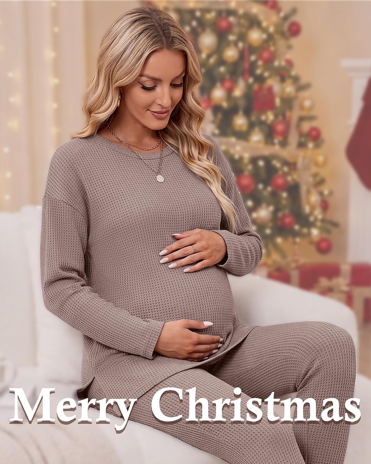 Ficerd Women's 2 Piece Waffle Maternity Lounge Sets
