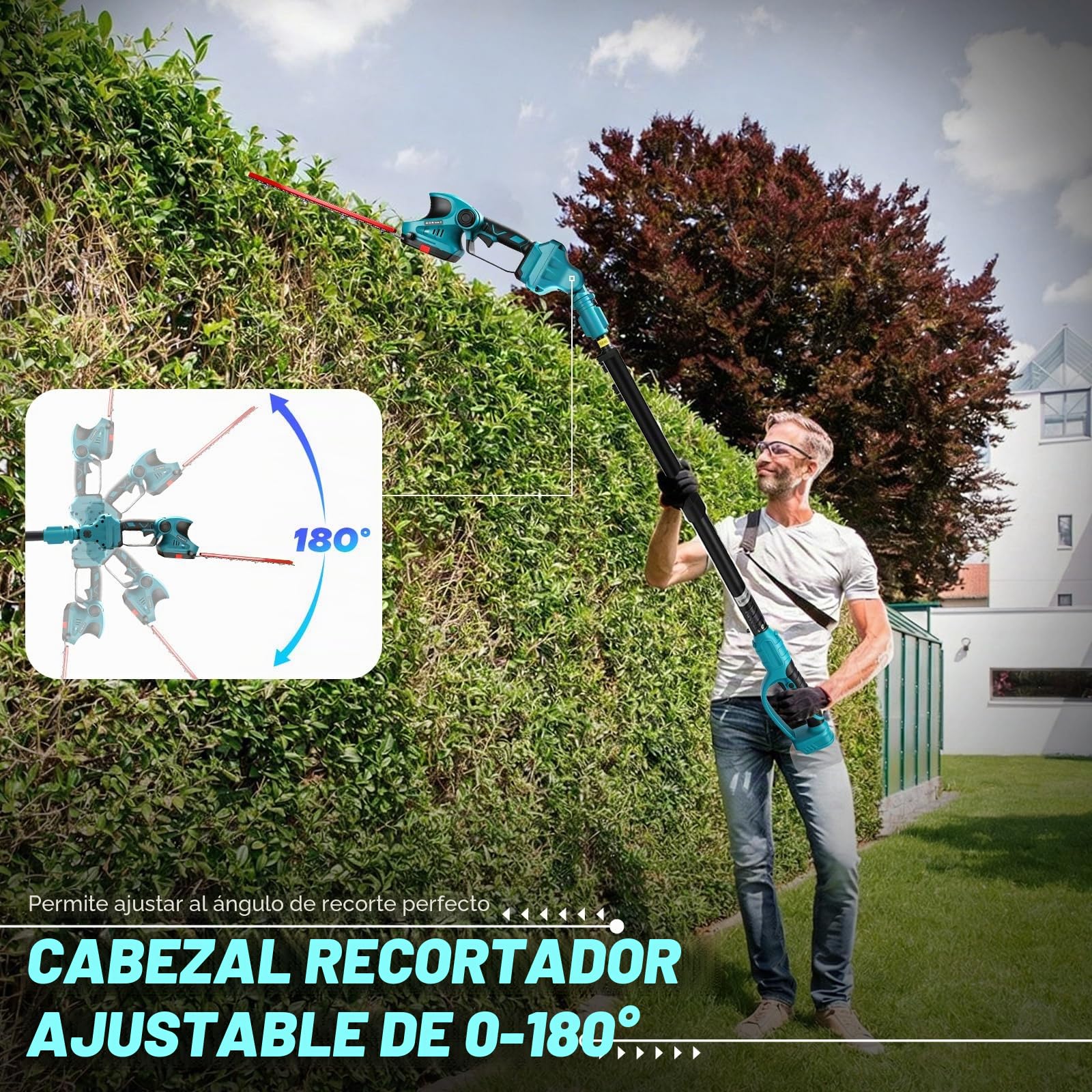 6 Zoll Mini motosierra y Cortasetos telescópicos a Batería con palo | 21 V 4000 mAh 5 en 1 podadora sobre palo con batería motosierra eléctrica telescópica Cortasetos Eléctrico de Altura