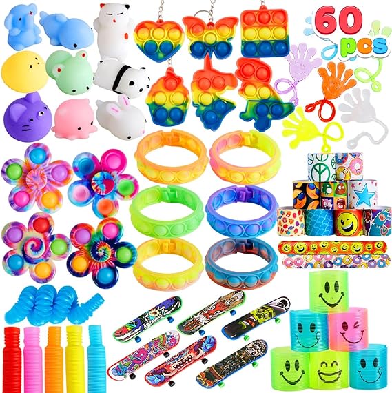 JOYIN 60 Pcs Party Favors for Kids, Fidget Toys Pack, Sensory Toy, Goodie Bags Fillers for Kids Birthday Party, Prizes in Bulk for School, Pinata Stuffers, Classroom Prizes, Treasure Box Toys Autism