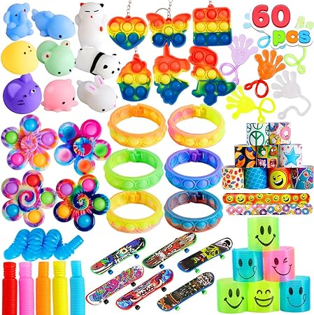 JOYIN 60 Pcs Party Favors for Kids, Fidget Toys Pack, Sensory Toy, Goodie Bags Fillers for Kids Birthday Party, Prizes in Bulk for School, Pinata Stuffers, Classroom Prizes, Treasure Box Toys Autism