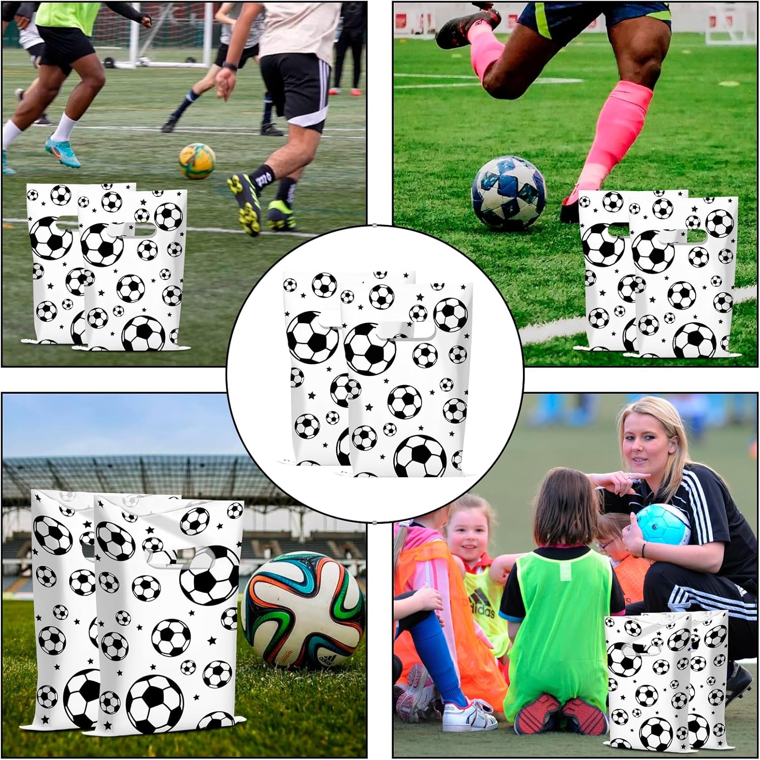 Infankey 50 PCS Soccer Gift Bags Plastic Soccer Goodie Goody Treat Snack Candy Bags Soccer Present Party Favor Bags Soccer Party Bags for Sports Theme Birthday Party Decoration Supplies - Image 6