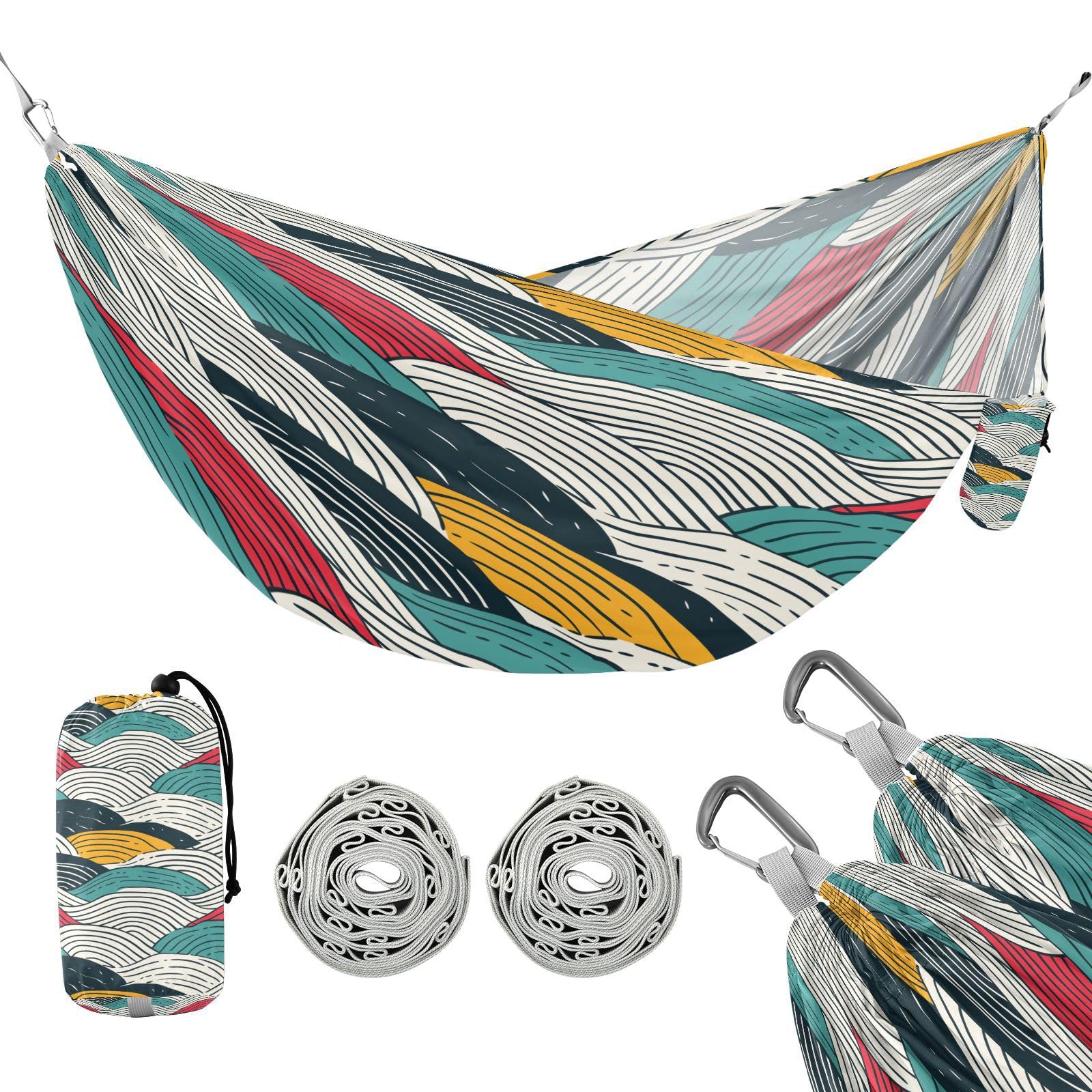 ATTX Abstract Waves Camping Hammock - Lightweight & Portable Hammocks, Heavy Duty 330lbs Capacity for Indoor, Hiking, Backpacking, Travel, Backyard, Beach#119