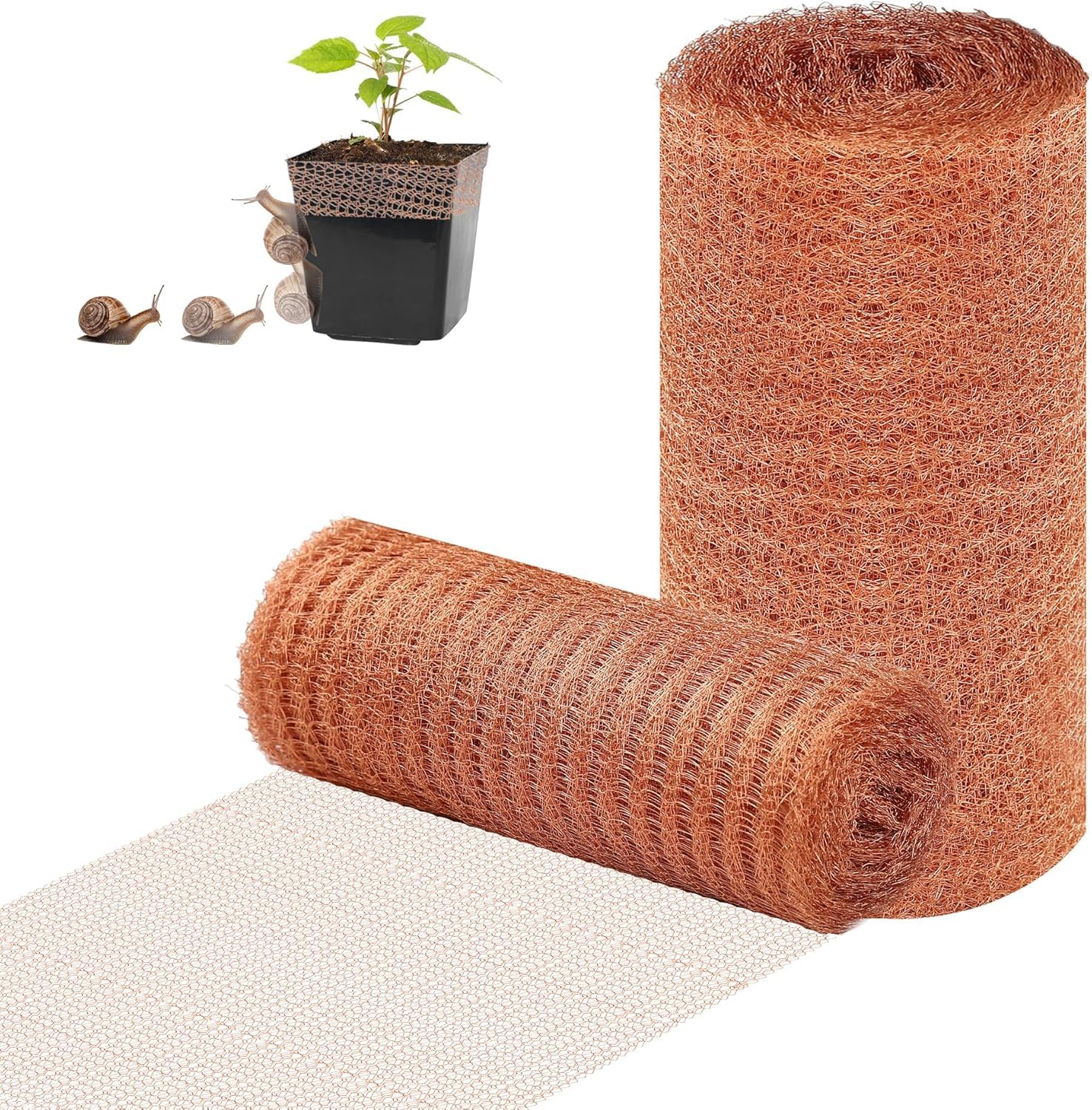2 Rollos de Cinta de Cobre Anticaracoles (16 M), 12,7 cm de Ancho para Repeler Caracoles en Camas Elevadas, Doble de Malla de Cobre Fácil de Cortar, Ideal para Jardín y Balcón