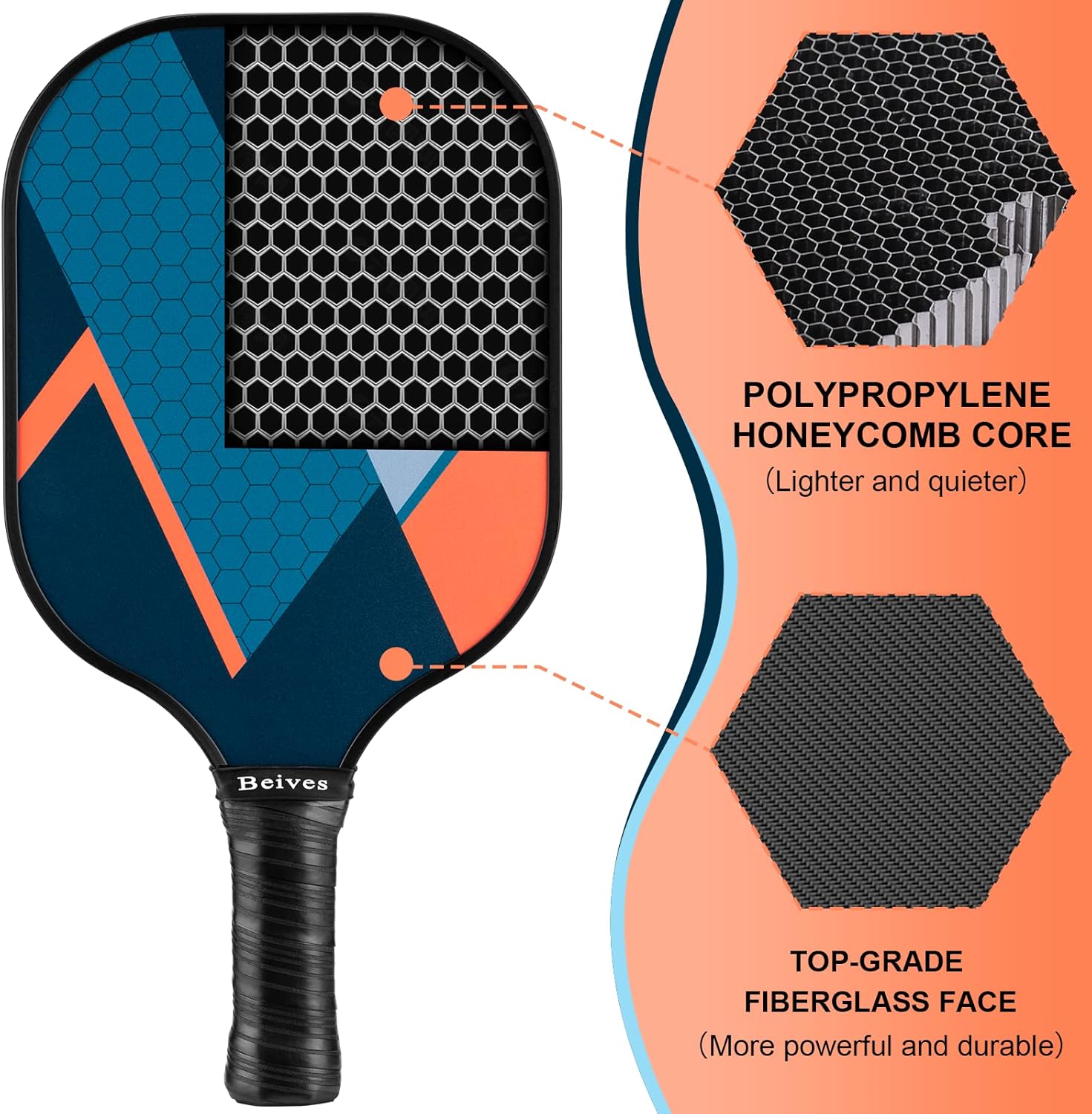 Pickleball Paddles, USAPA Fiberglass Pickleball Paddles Set of 4, Pickleball Set with 4 Pickleball Rackets, Including 4 Pickleballs & 1 Carry Bag, Pickle Ball Paddles Set for Men, Women - Image 2