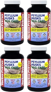 Yerba Prima Psyllium Husks Veg Caps - 180 Count (Pack of 4) - Vegan, Non-GMO, Gluten Free, Colon Cleanser, Daily Fiber Supplement for Gut Health & Regularity